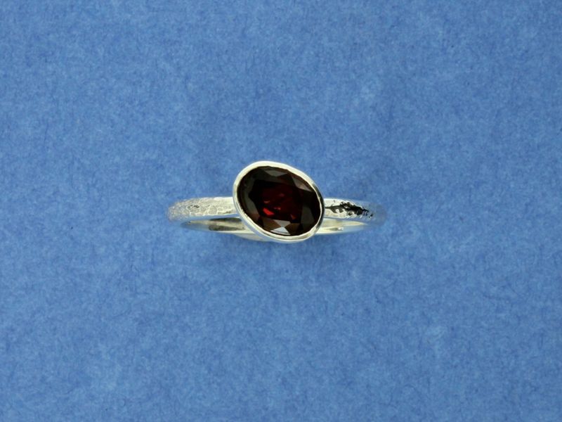 Silver Stacking Ring with Oval Garnet
