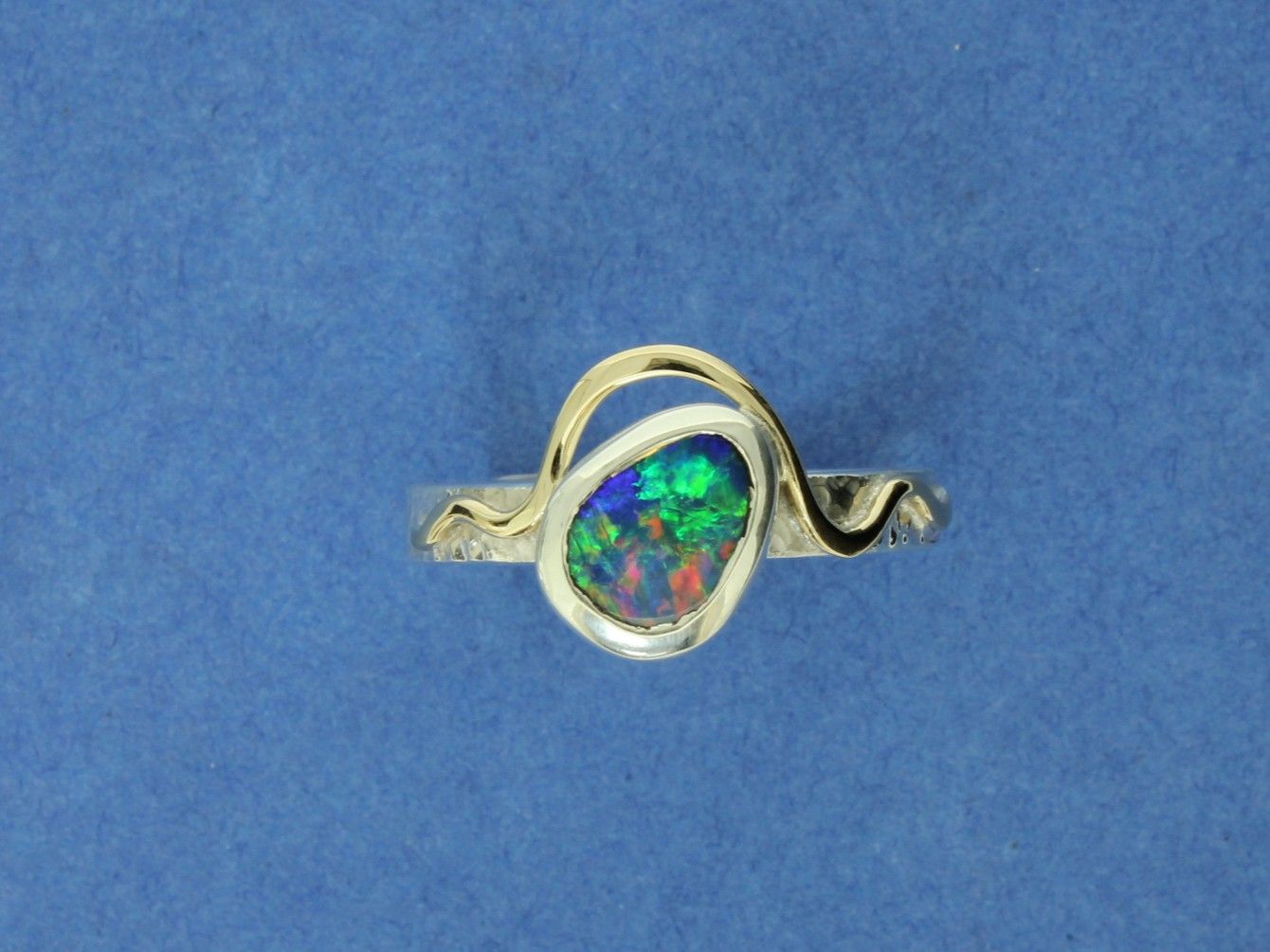 Crystal Opal Doublet Silver &amp; 14ct gold ring