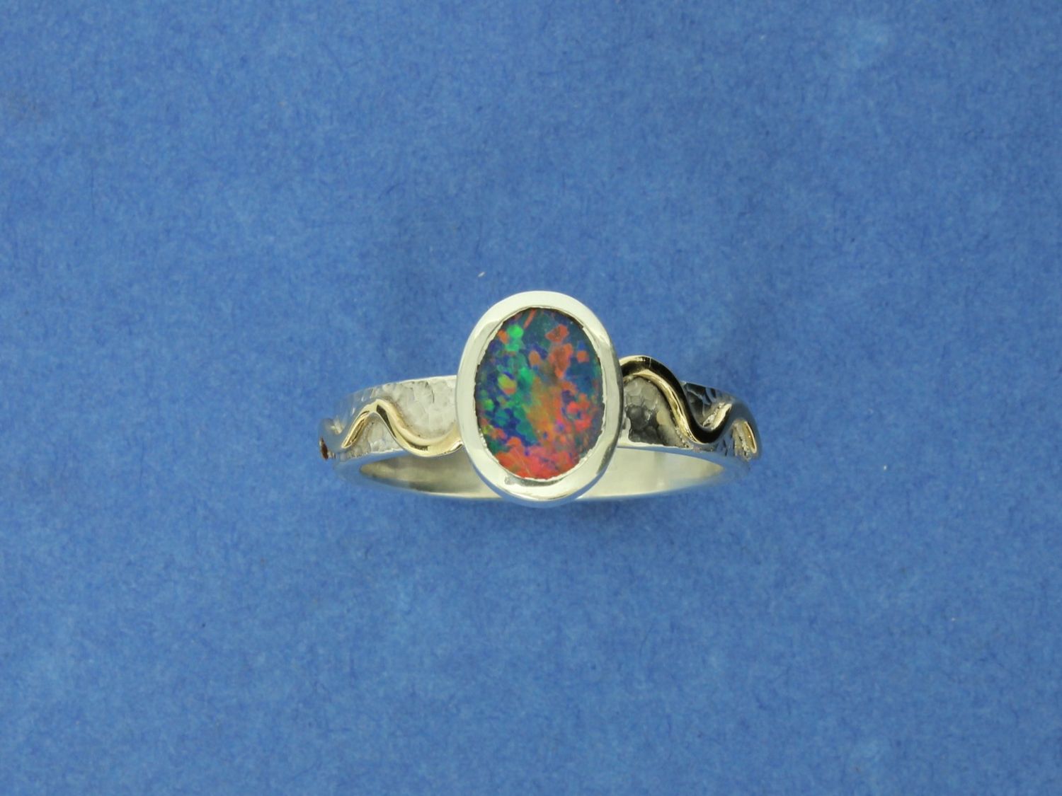 Crystal Opal Doublet Silver &amp; 14ct Ring