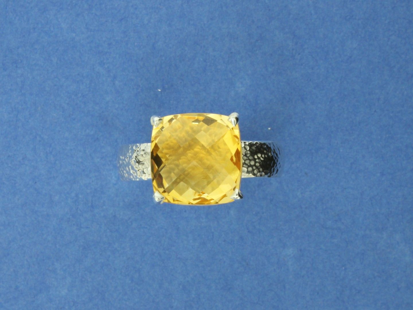 Checkerboard Citrine Silver Ring