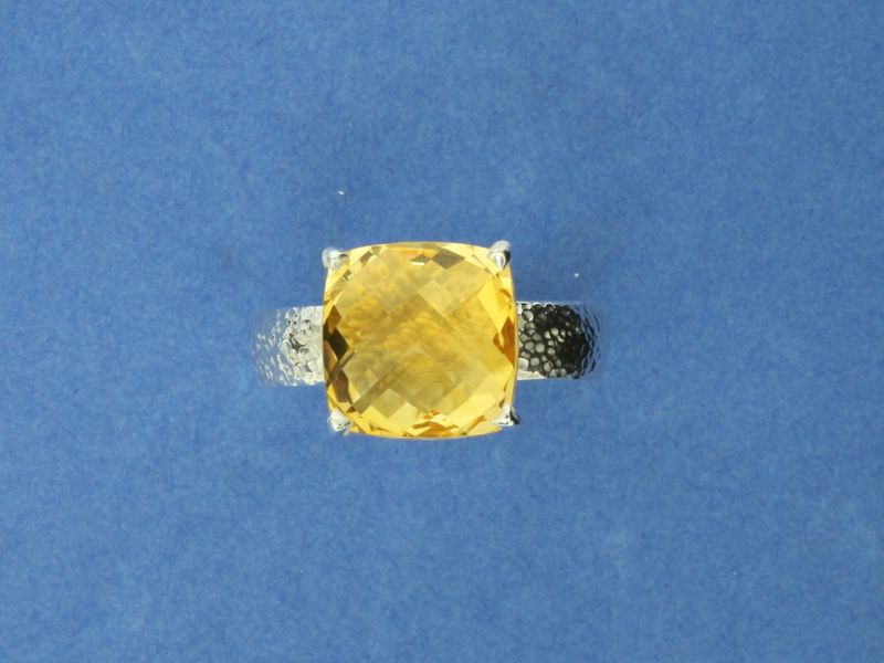 Checkerboard Citrine Silver Ring