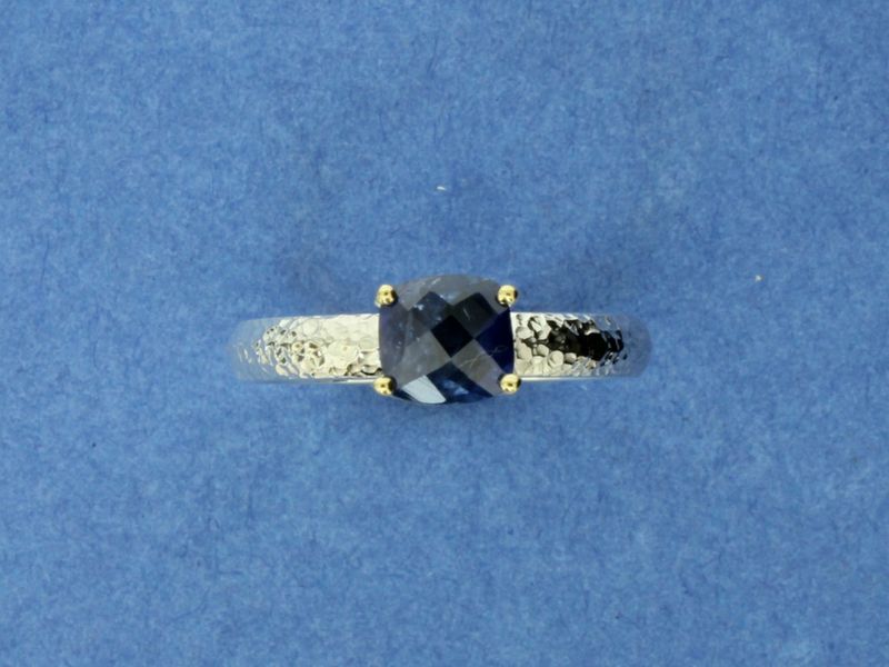 Checkerboard Blue Sapphire Silver &amp; 18ct gold ring