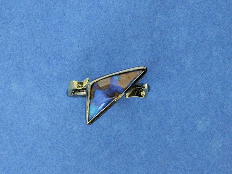 Boulder Opal &amp; Black Rhodium Silver &amp; 18ct Gold Ring