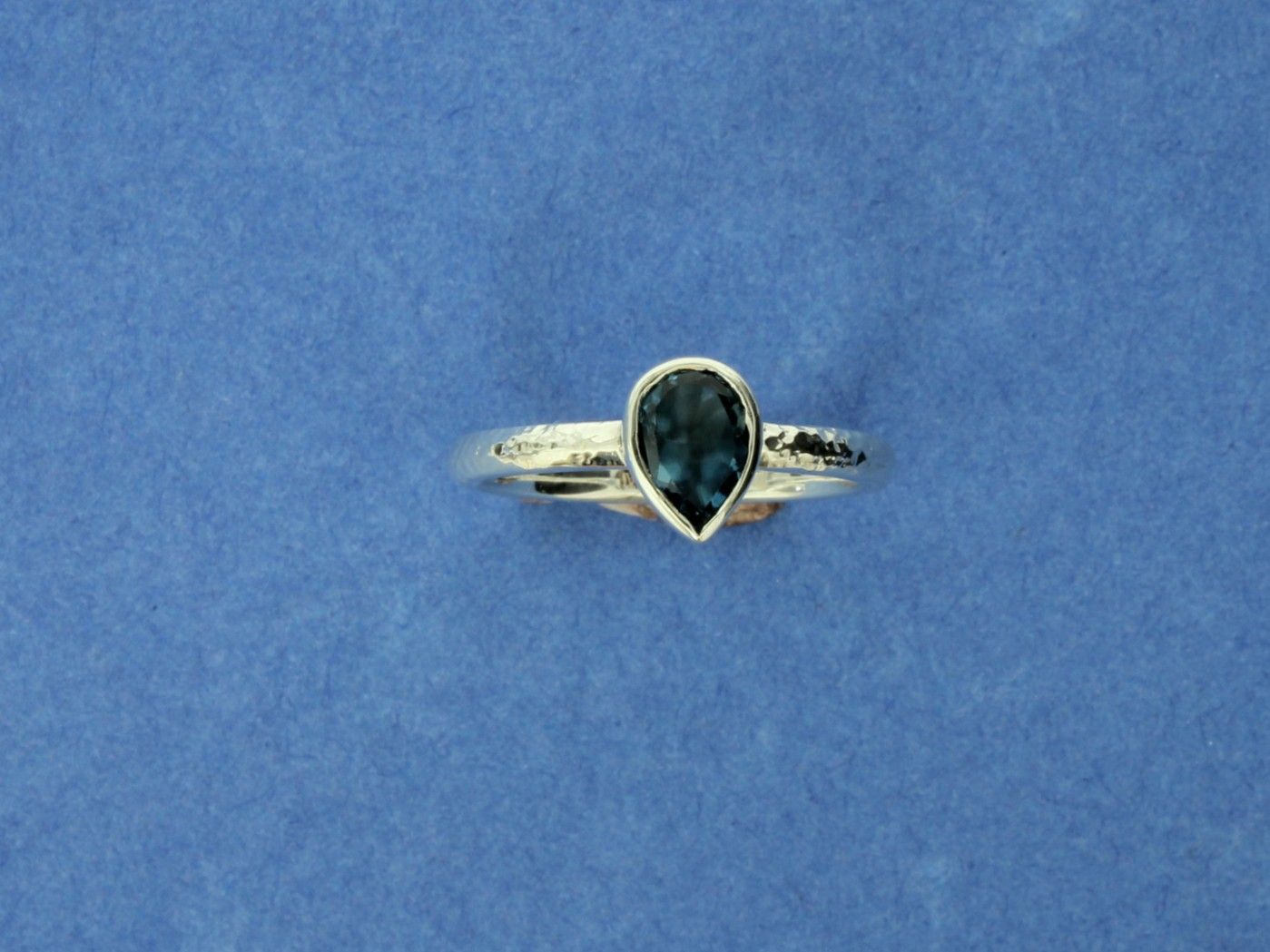 Silver Stacking Ring with Dark Blue Topaz