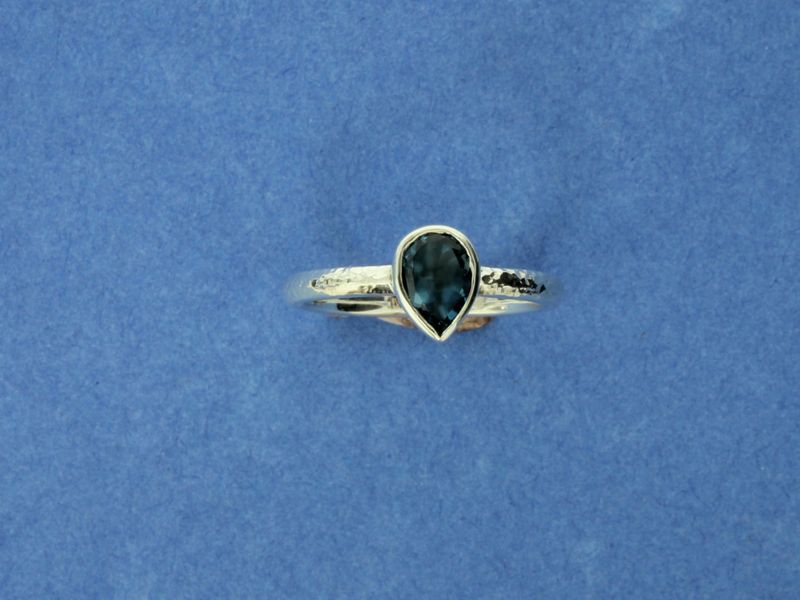 Silver Stacking Ring with Dark Blue Topaz