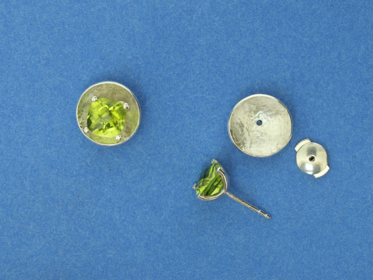 Peridot &amp; Silver earstuds with removeable silver enhancers