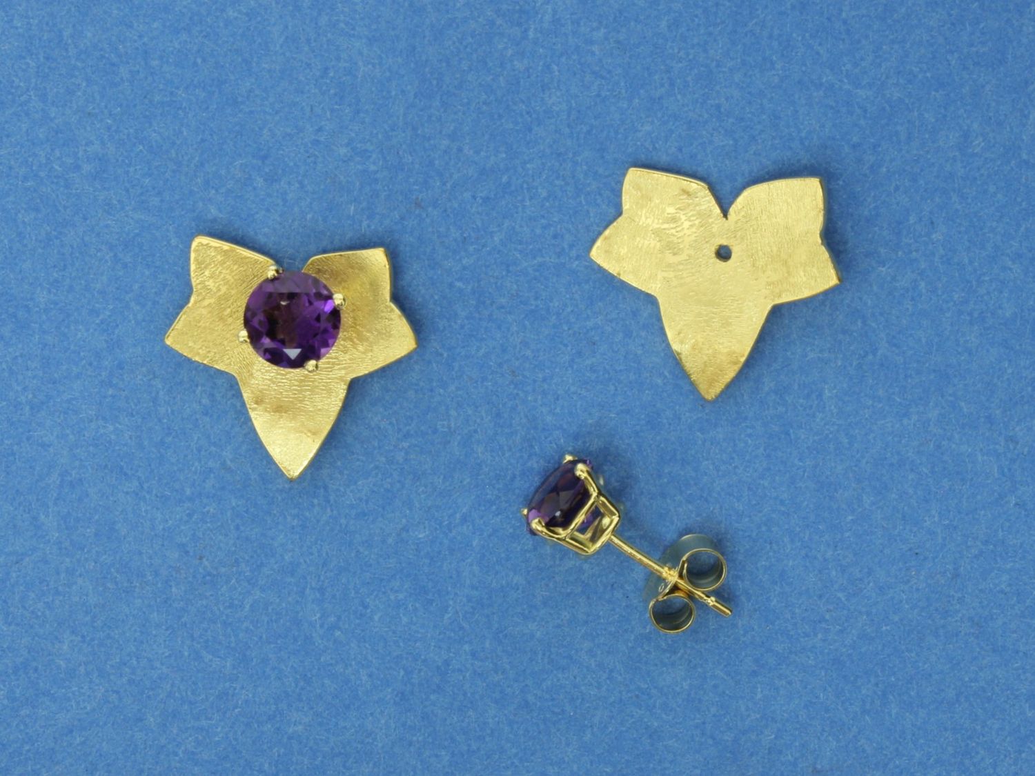 Amethyst &amp; 18ct Gold earstuds with removeable gold plated Silver enhancers