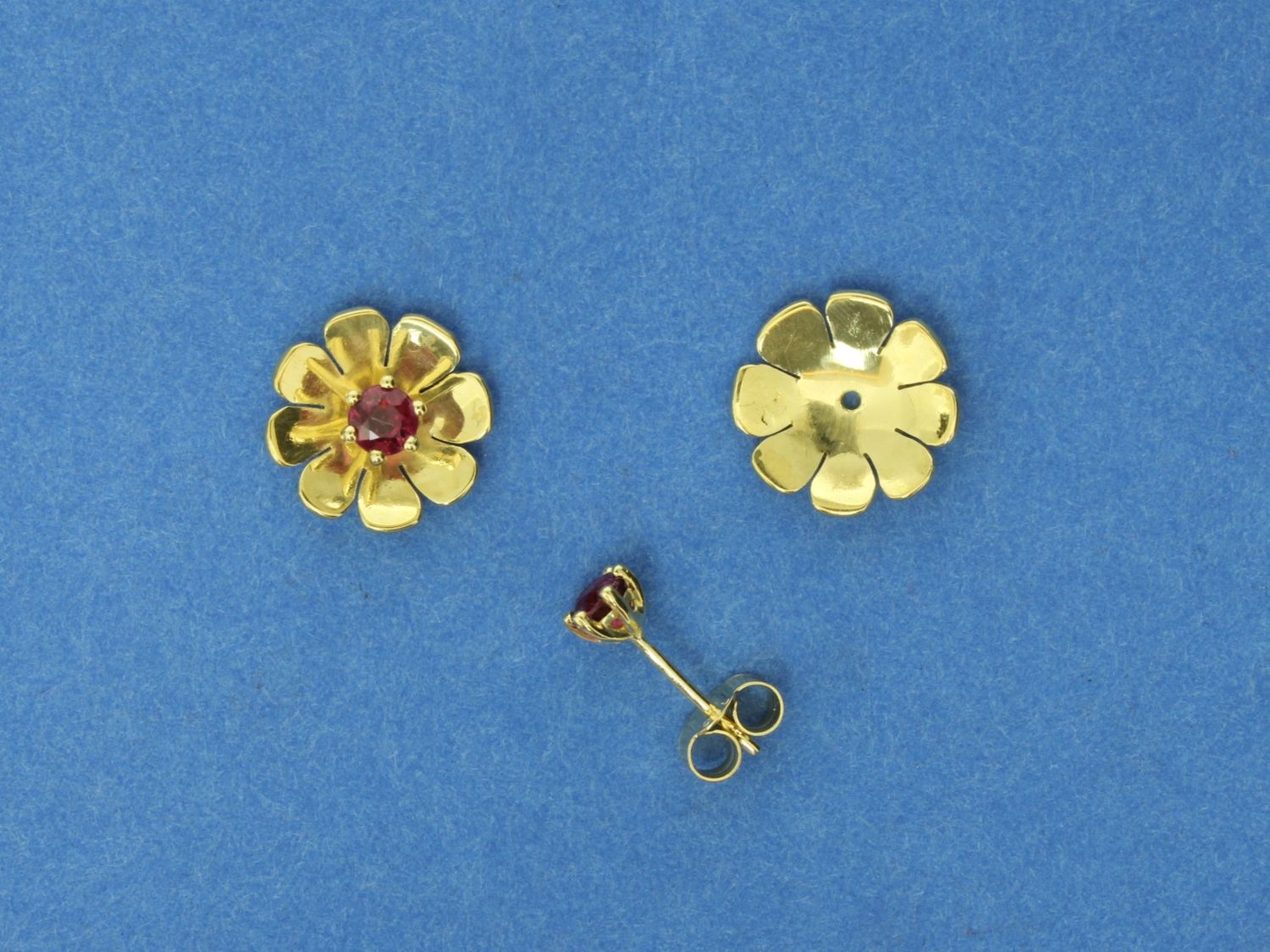 Ruby &amp; 18ct Gold eartsuds with gold plated silver enhancers