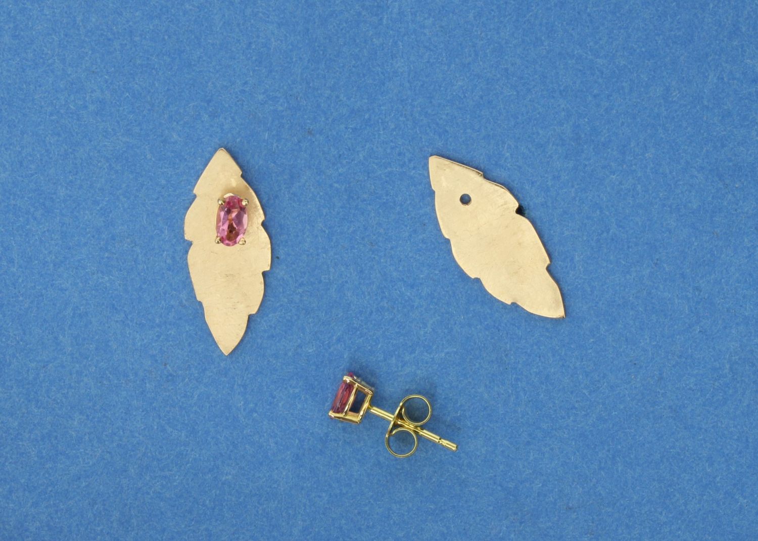 Pink Tourmaline &amp; 18ct gold earstuds with Plated Silver enhancers