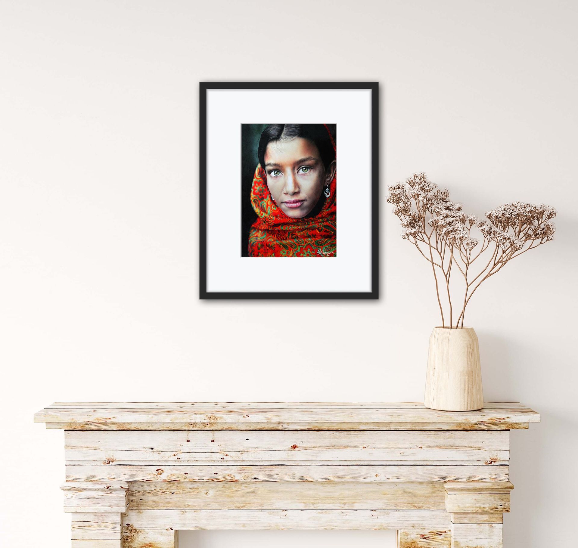 Girl with Green Eyes and Red Headscarf - Giclée-Kunstdruck auf Archivpapier