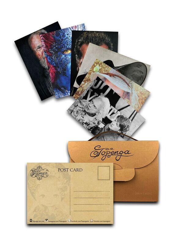 Limited Artist Postcard Set of 6 Postcards in Bag Brown