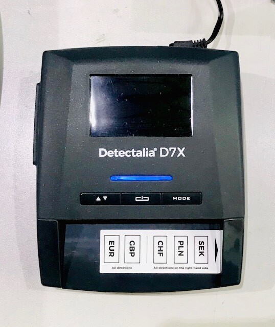 DETECTALIA D7X USATO VERIFICATORE LETTORE DI BANCONOTE FALSE CON 7 CONTROLLI DI CONTRAFFAZIONE
