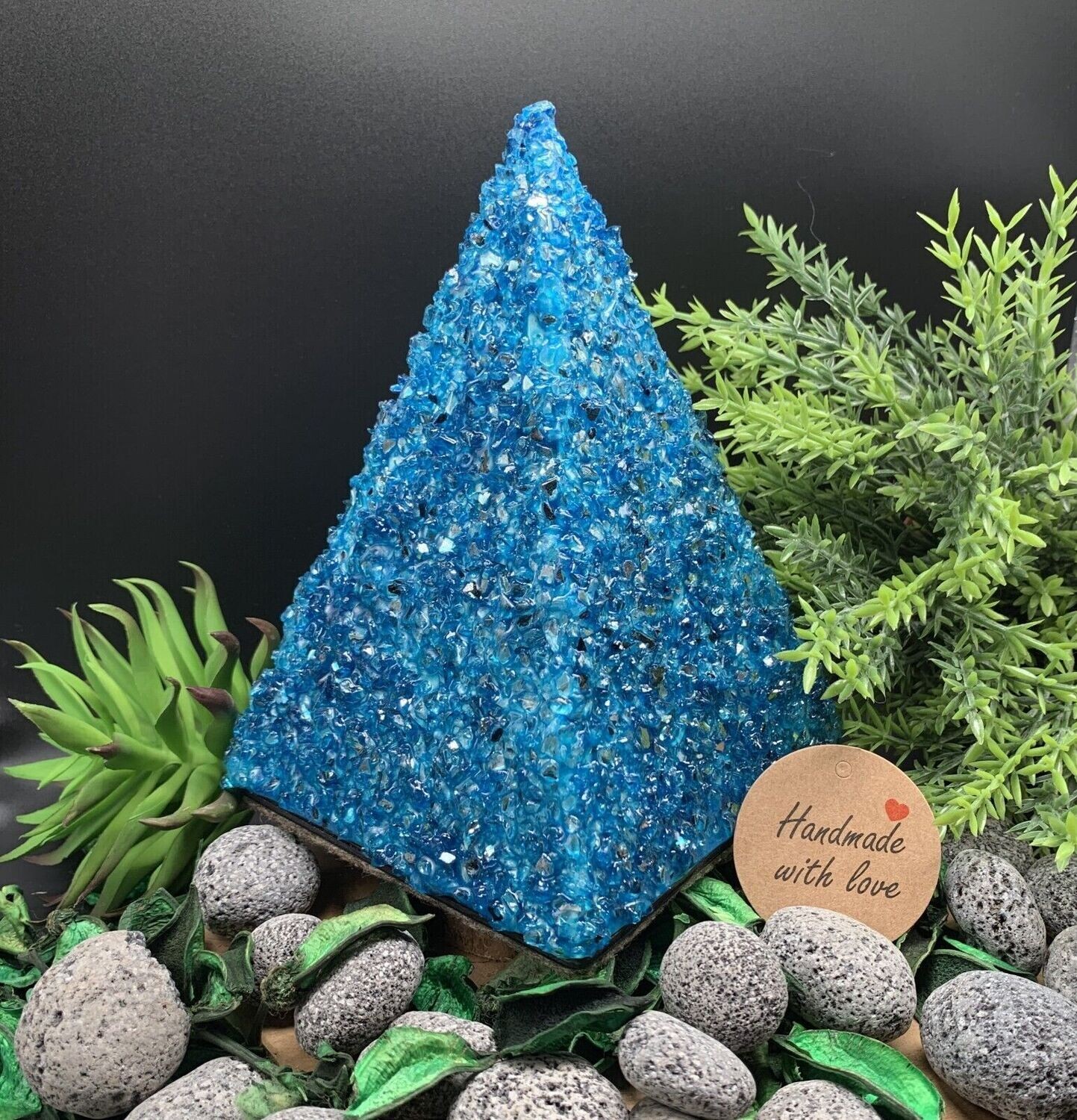 Handgefertigte Tierurne Pyramide "Blue Diamond" Keramik/Glas (600ml)