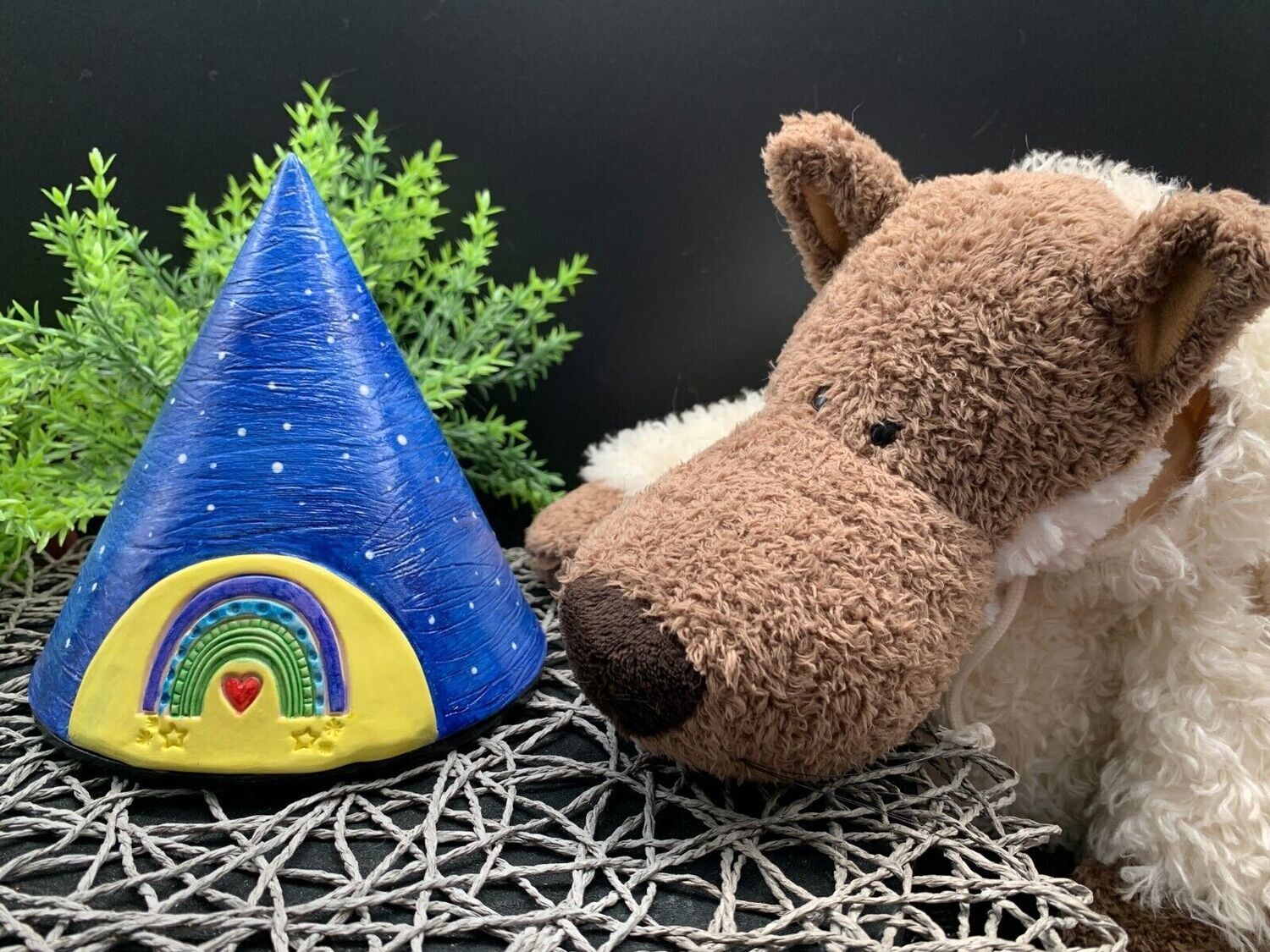 Handgefertigte Tierurne "Zauberhäuschen" für trauernde Kinder Keramik (500ml)