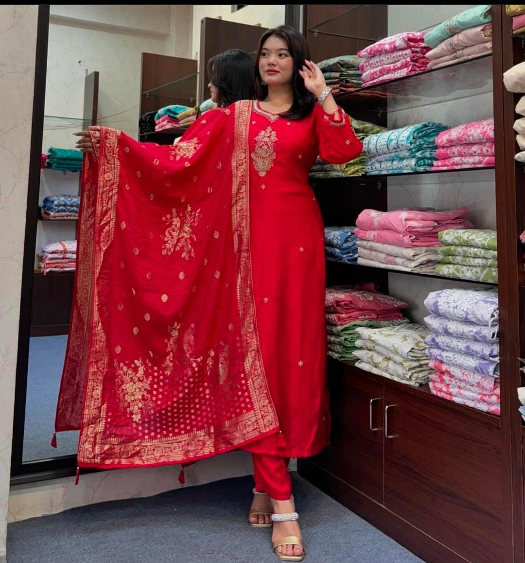 beautiful embroidery with suqes Heavy Suit which is beautifully decorated It is paired with matching pants*