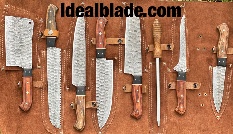 8 Piece Damascus Steel Bbq &amp; Kitchen Knife Set