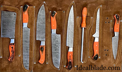 8 Piece Damascus Steel Bbq & kitchen Knife Set