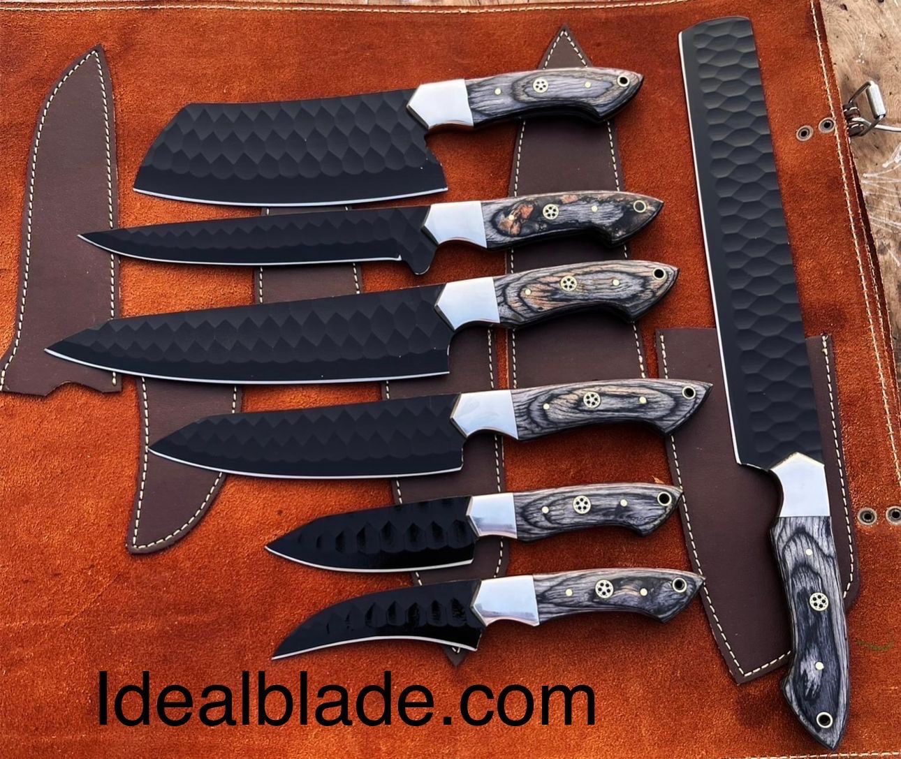 7 Piece Carbon Steel Kitchen &amp; Bbq Knife Set