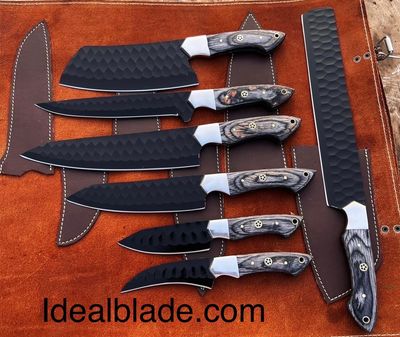 7 Piece Carbon Steel Kitchen &amp; Bbq Knife Set