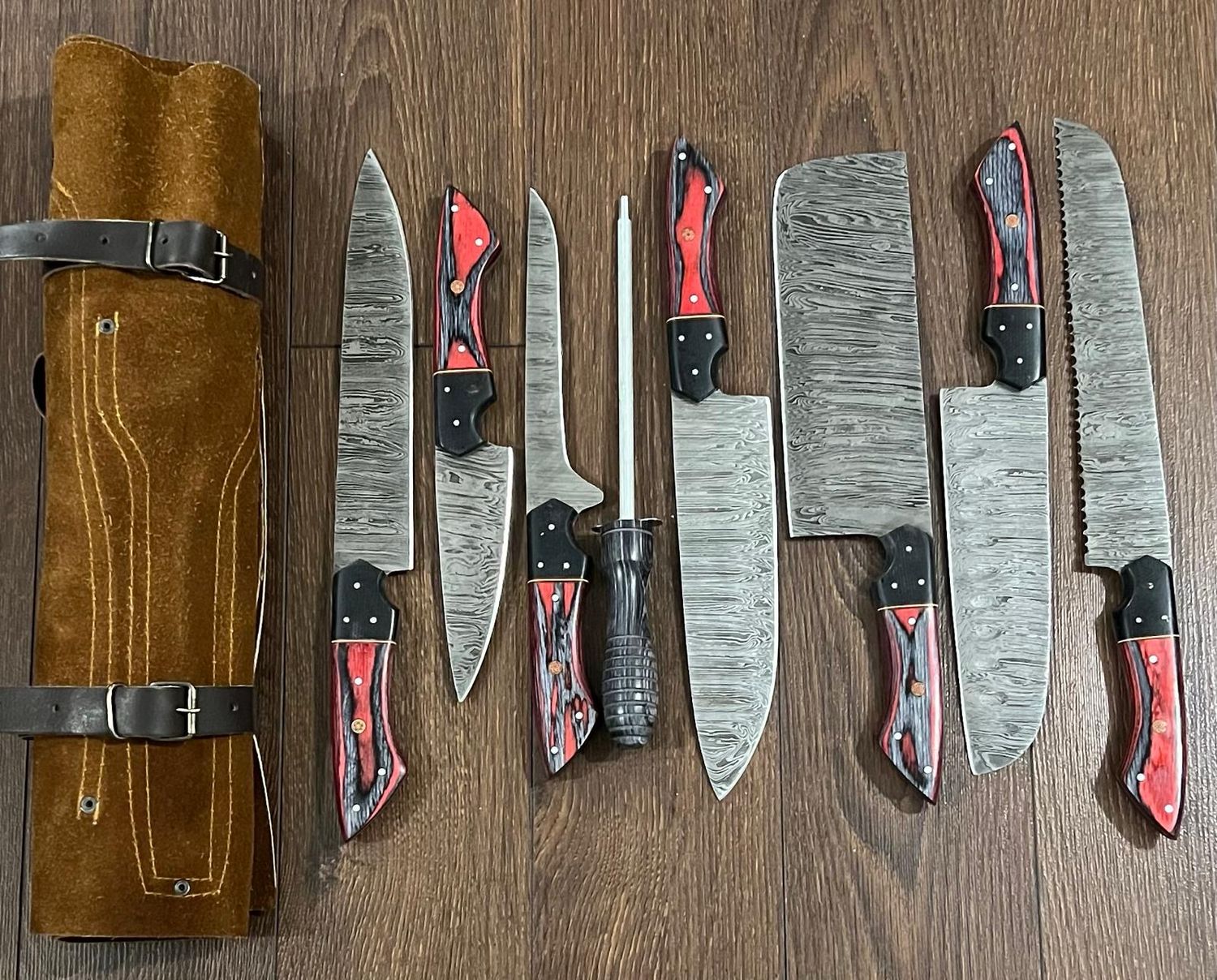 8 Piece Damascus Steel Bbq &amp; Kitchen Knife Set