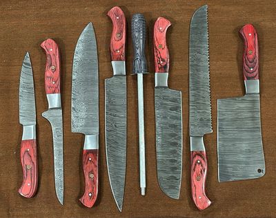 8 Piece Damascus Steel Bbq &amp; Kitchen Knife Set