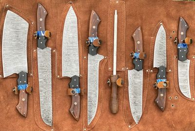 8 Piece Damascus Steel Bbq &amp; Kitchen Knife Set