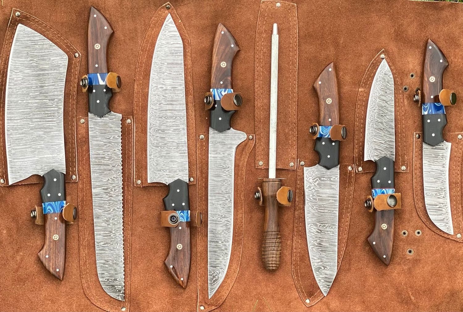 8 Piece Damascus Steel Bbq &amp; Kitchen Knife Set