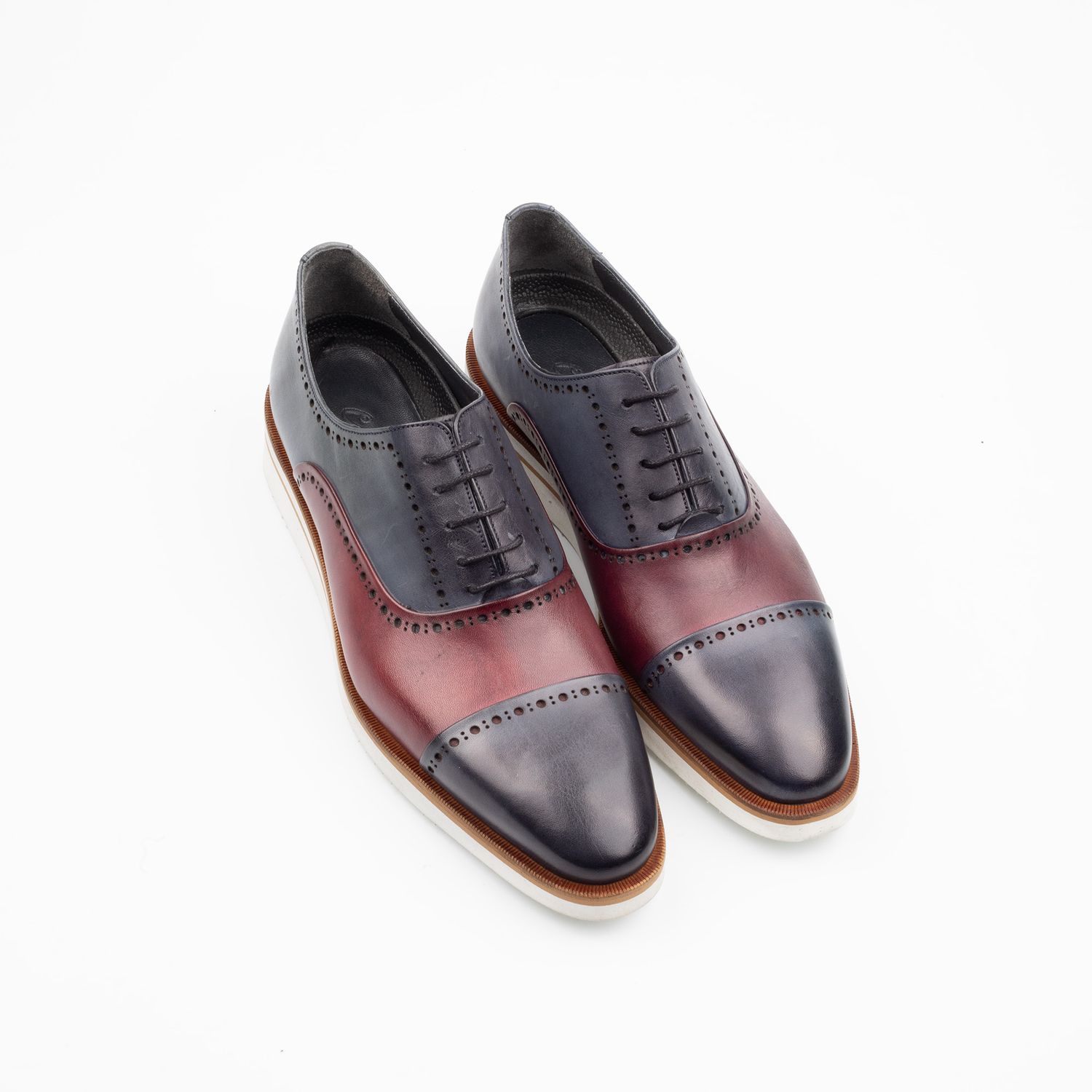 Calvano Navy &amp; Burgundy Leather Formal Men Shoes