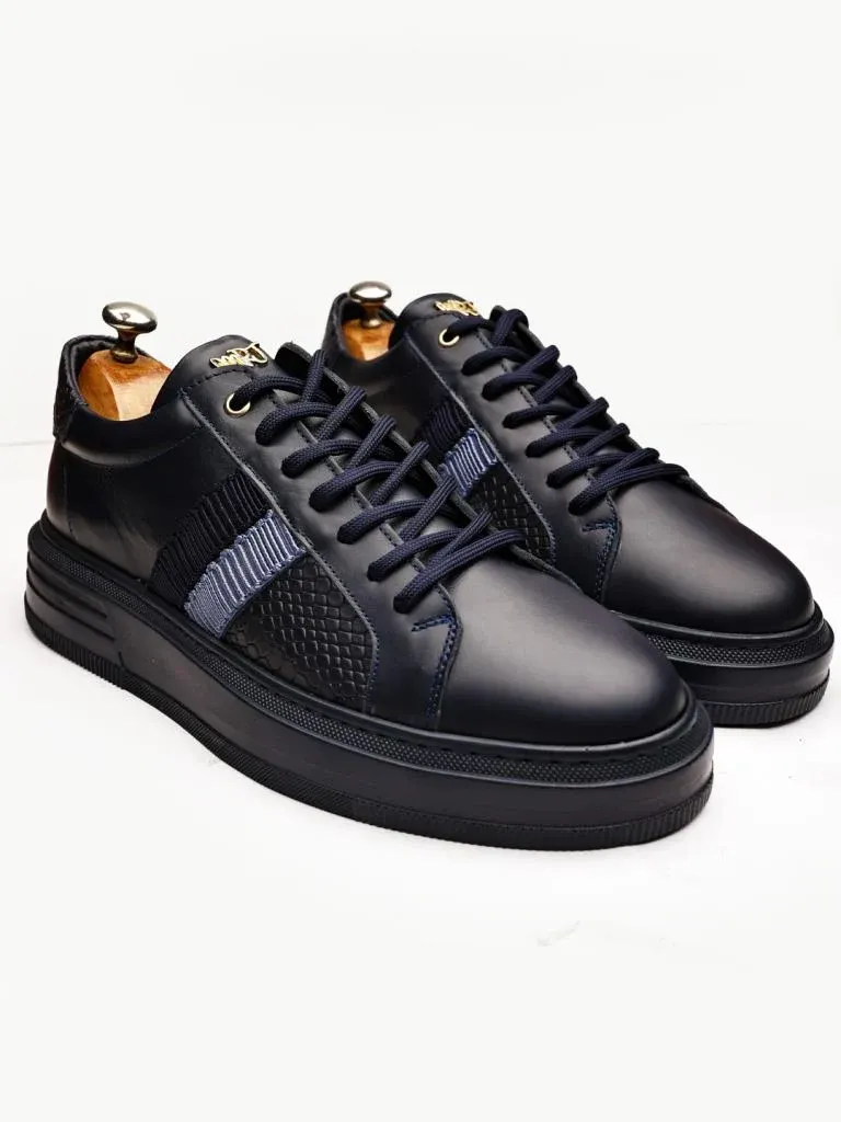 NAVY BLUE JOAN GENUINE LEATHER CASUAL SNEAKERS