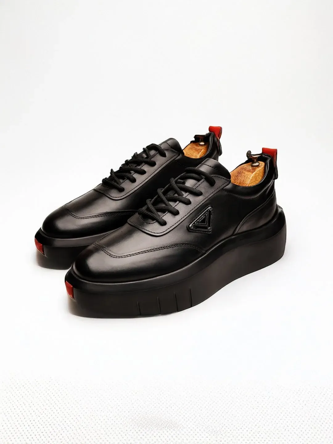 BLACK VOVA GENUINE LEATHER MEN'S CASUAL SNEAKERS