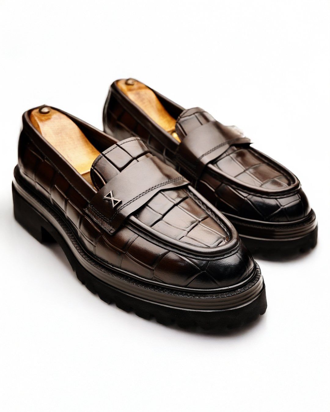 Coffee Croco Torino Brown Genuine Leather Men's Shoes