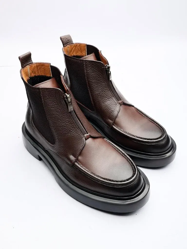 COFFEE BAZID GENUINE LEATHER MEN'S BOOTS