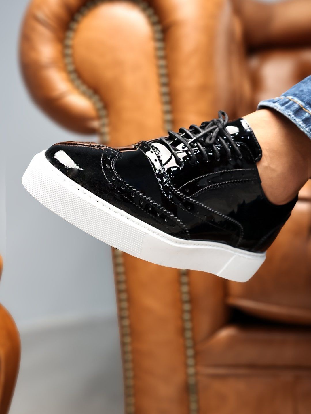 BLACK OXFORD PATENT LEATHER MEN'S CASUAL SHOES