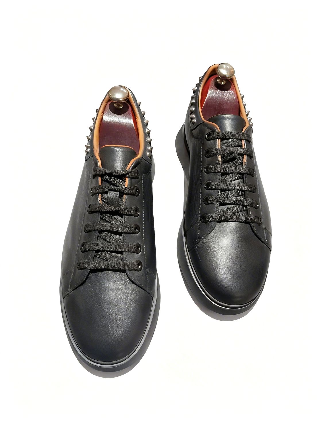 BLACK GENUINE LEATHER STUDS MEN CASUAL SHOES