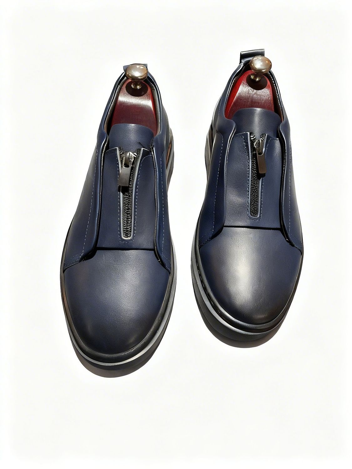 NAVY BLUE GENUINE LEATHER MEN ZIPPER CASUAL SHOES