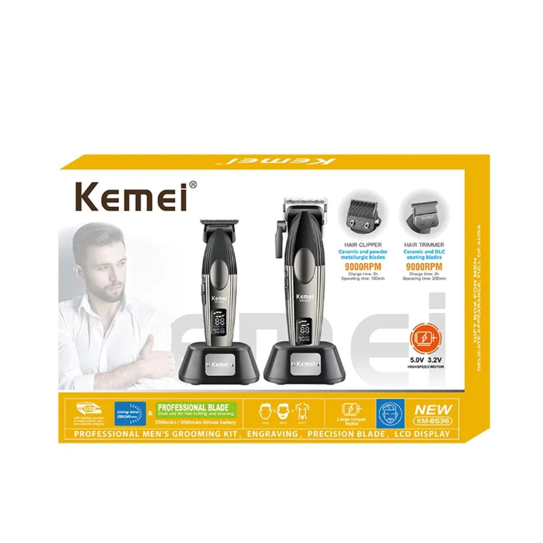 Pack Kemei KM-8536® | Combo Profesional Clipper y Trimm