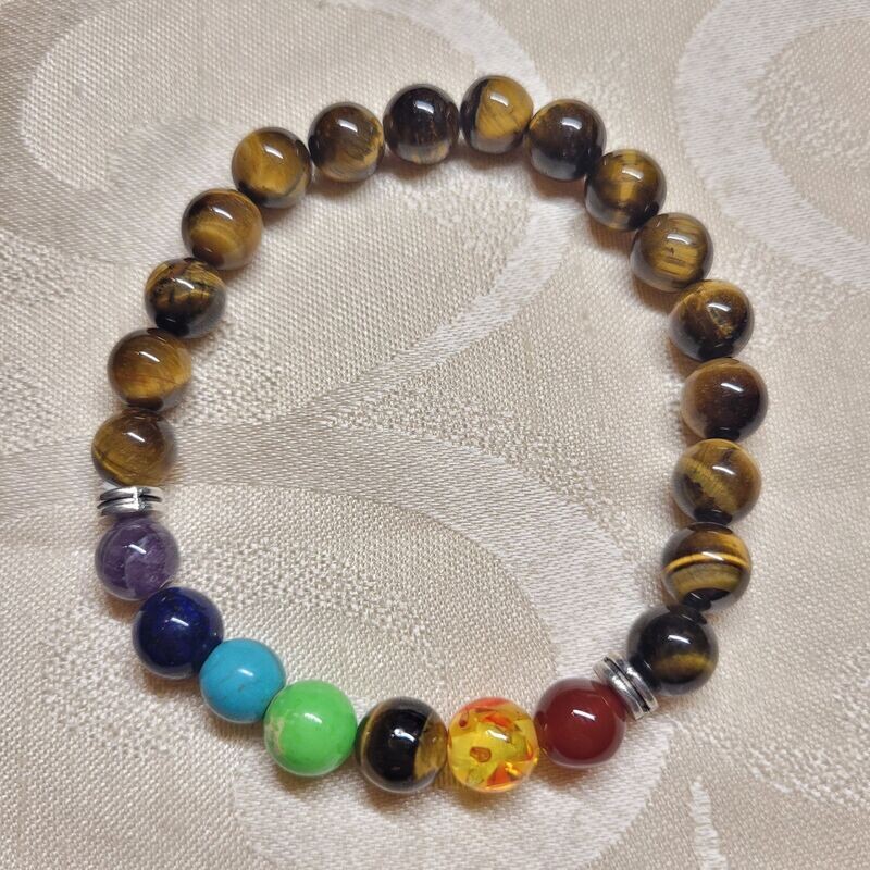 Tigerauge Chakra Armband - 8 mm Steine