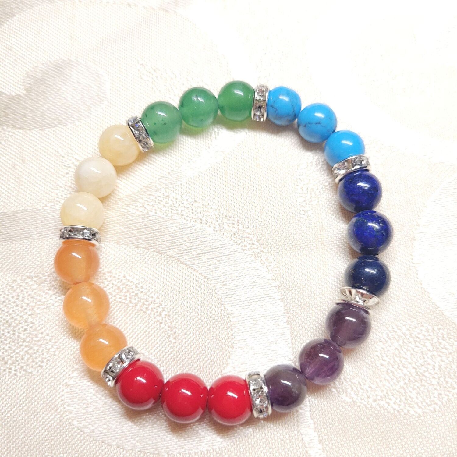 7 Chakra Armband , gemischt, mit Diamant - 8 mm Steine