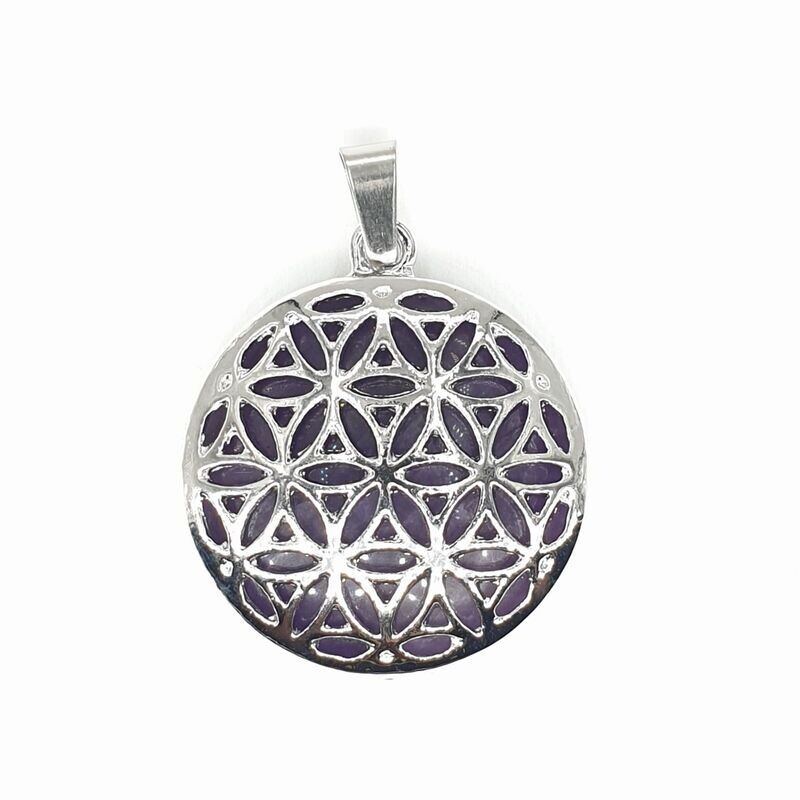 Amethyst Blume des Lebens Edelsteinanhänger