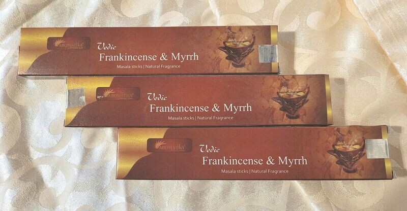 Aromatika - 12 Vedische Räucherstäbchen (15 g) - Frankincense & Myrrh/Weihrauch & Myrrhe