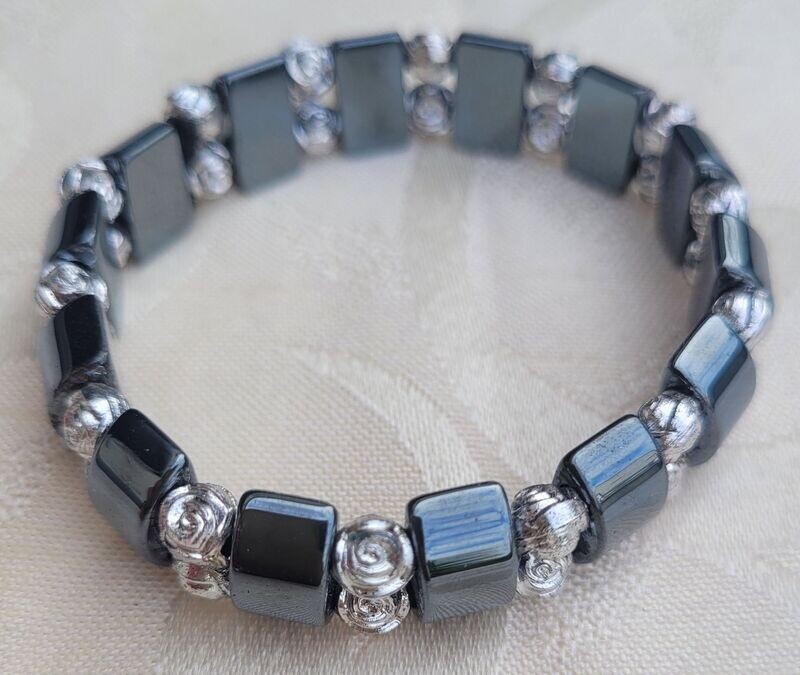 ​Hämatit Armband - silber - elastisch
