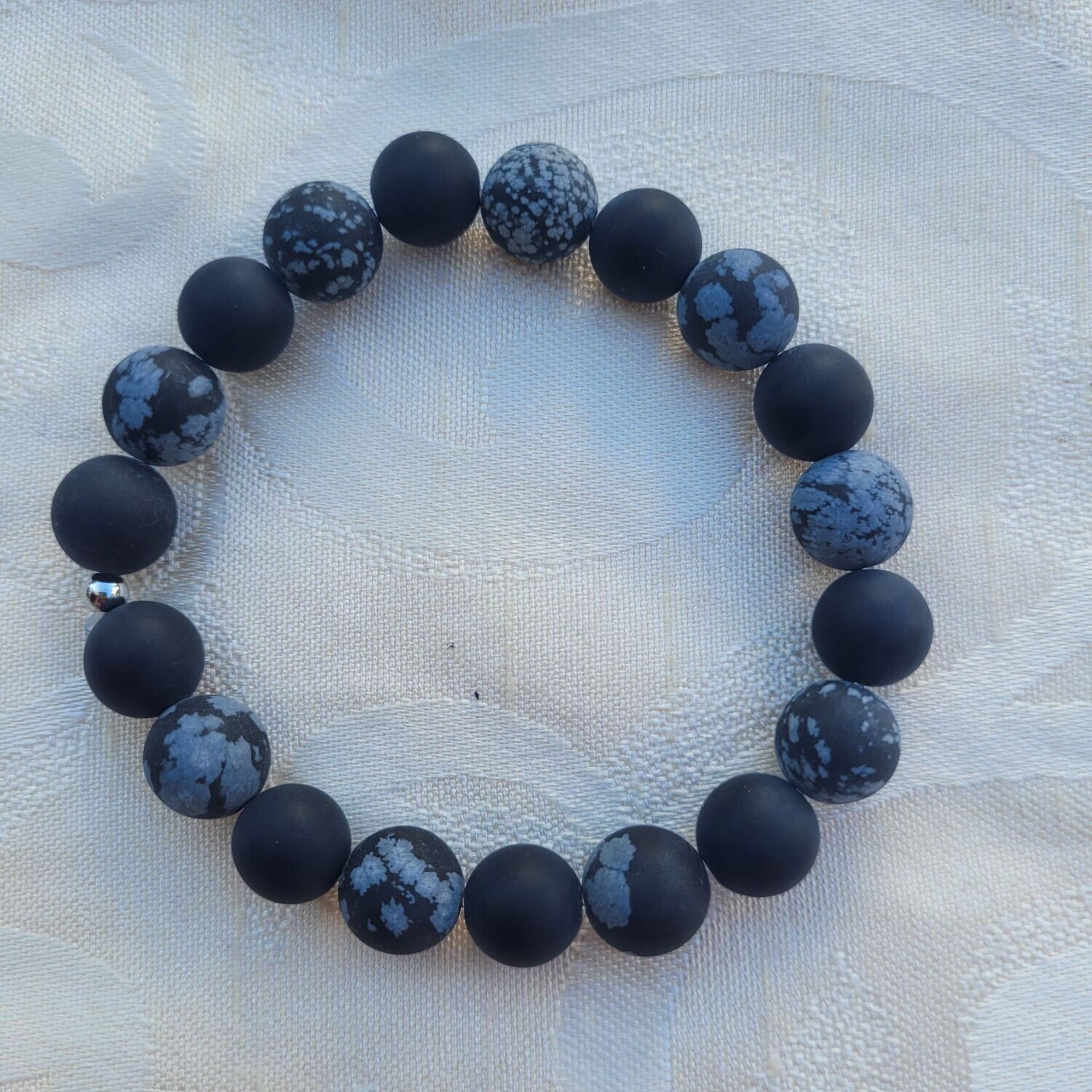 Schneeflocken Obsidian/Onyx matt Armband - 10 mm