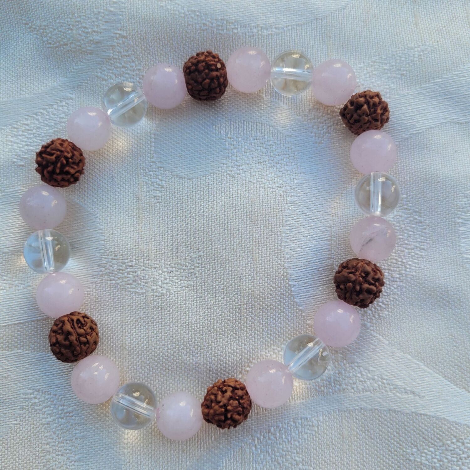 Rudrashka Rosenquarz Bergkristall Armband - 8 mm