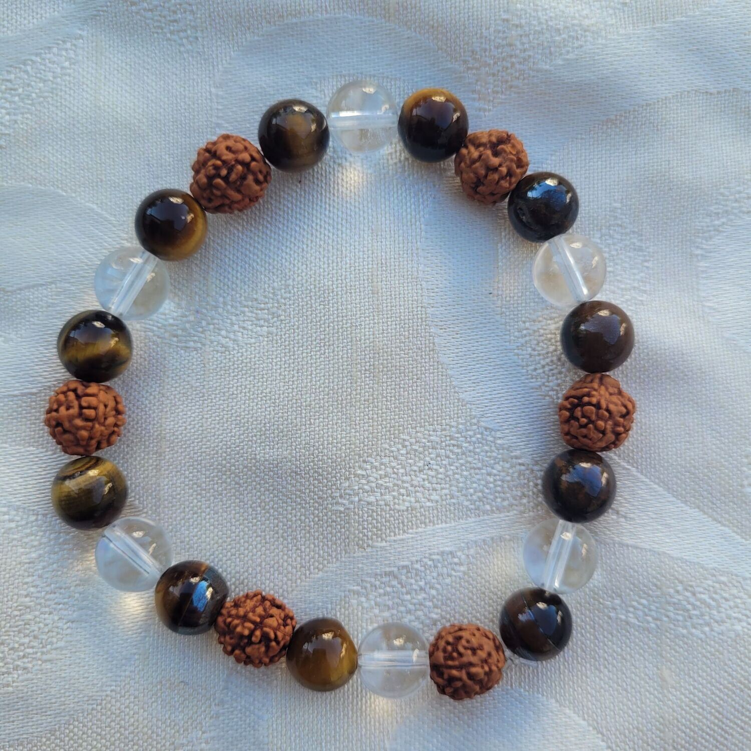 ​Rudrashka Tigerauge Bergkristall Armband - 8 mm
