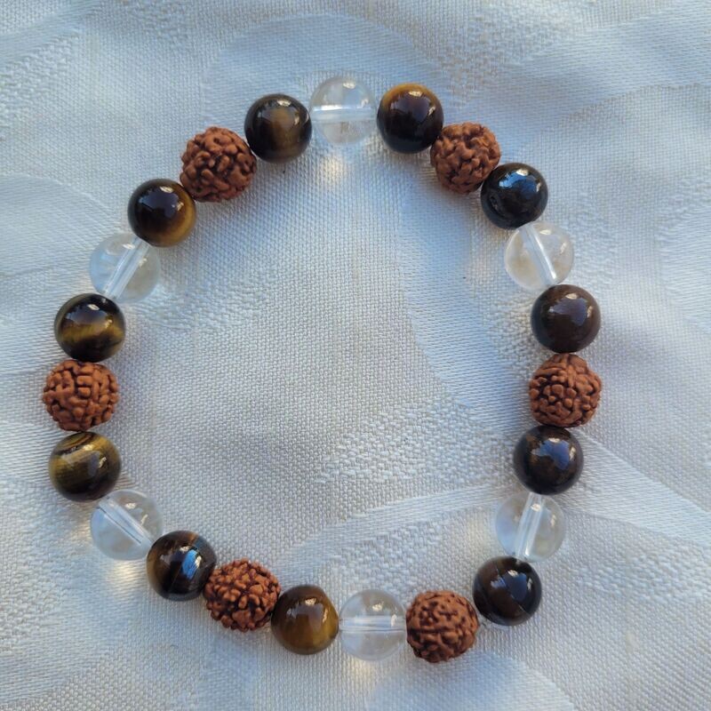 ​Rudrashka Tigerauge Bergkristall Armband - 8 mm