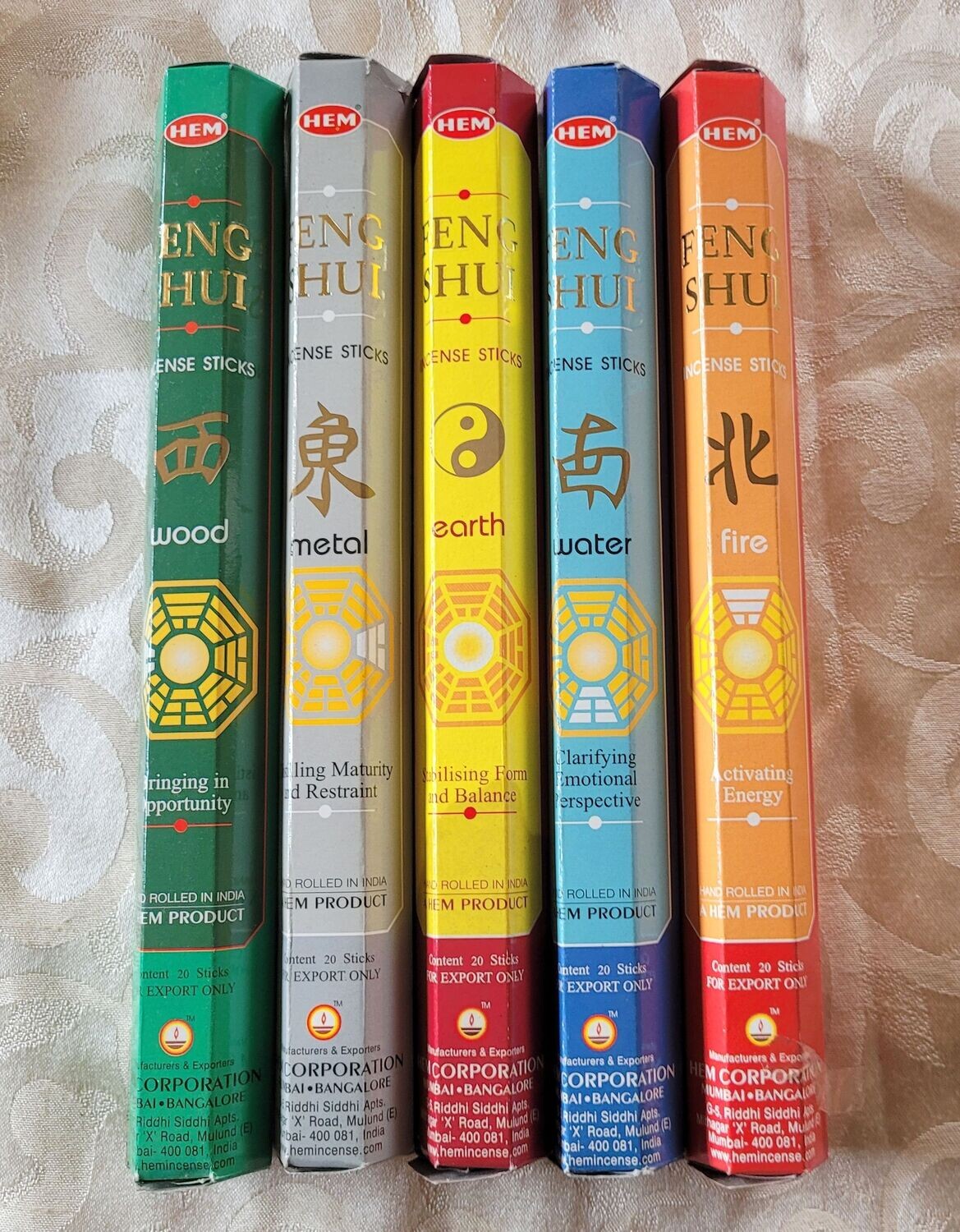 HEM - Feng Shui - Die 5 Elemente - 5 Packungen mit je 20 Räucherstäbchen