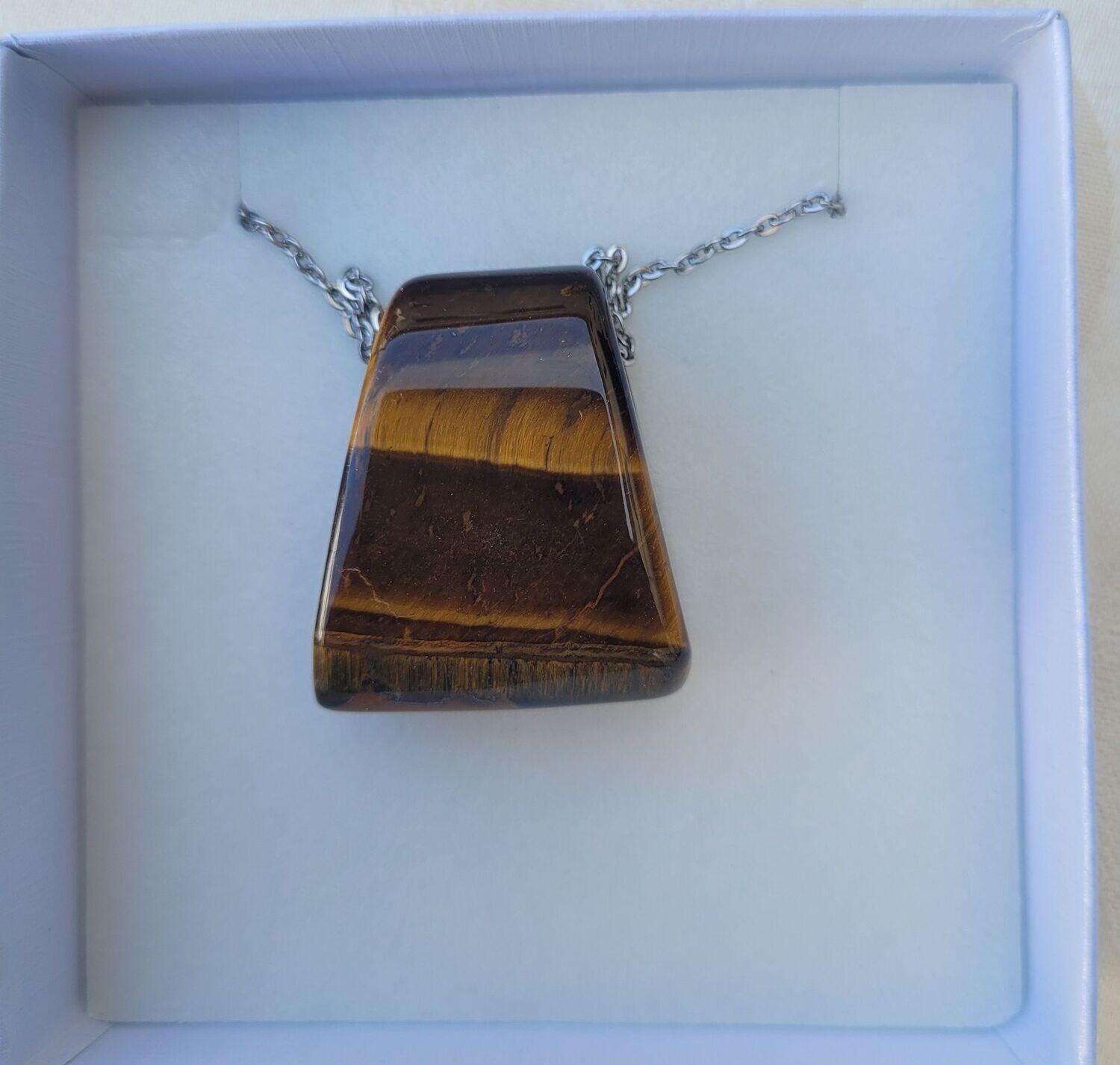 ​Edelstein Trapezanhänger Tigerauge mit Kette