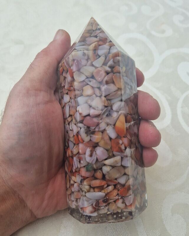 ​​​​Orgonit Obelisk - Turm - Chalcedon Orange River - 15 cm