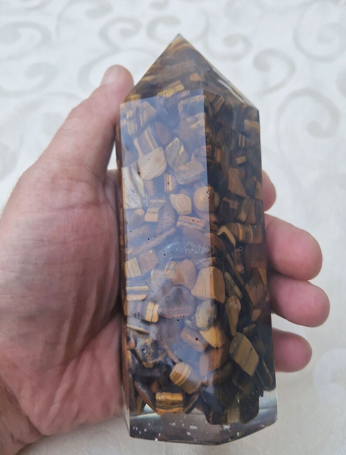 ​Orgonit Obelisk - Turm - Tigerauge - 15 cm