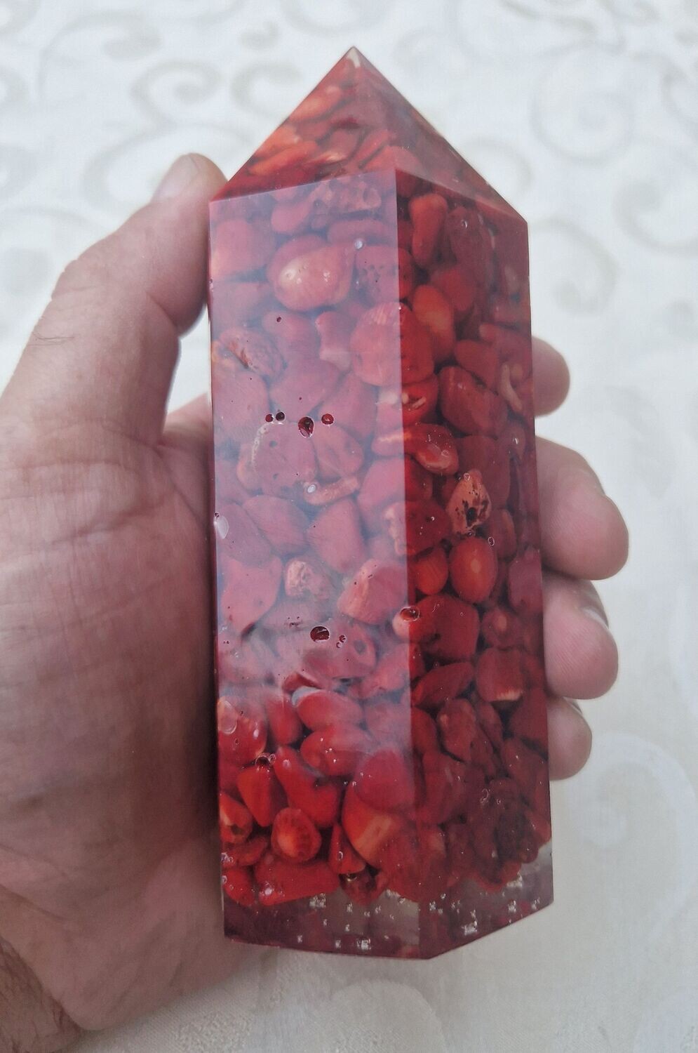 ​Orgonit Obelisk - Turm - rote Koralle - 15 cm